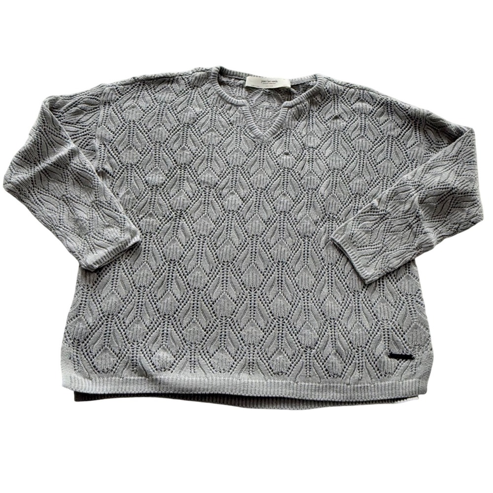 Peace‎ Love World Sweater Womens L Grey Boheme Pointelle Notched V-Neck Relaxed